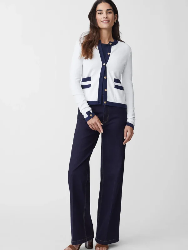 Discount J. McLaughlin Ainsley Cardigan White/Navy