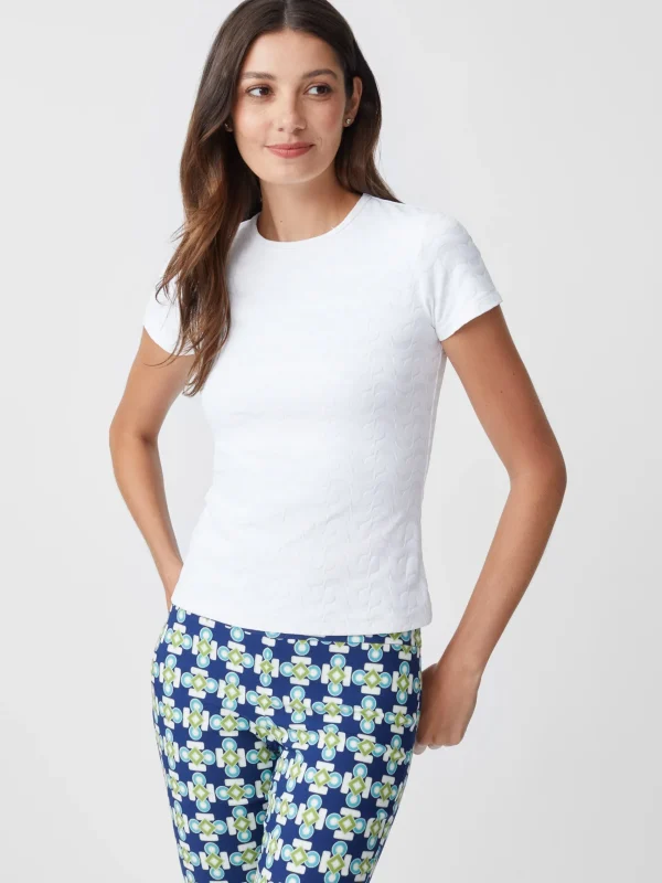 Online J. McLaughlin Allie Cap Sleeve Tee In Deco Tulip Jacquard White