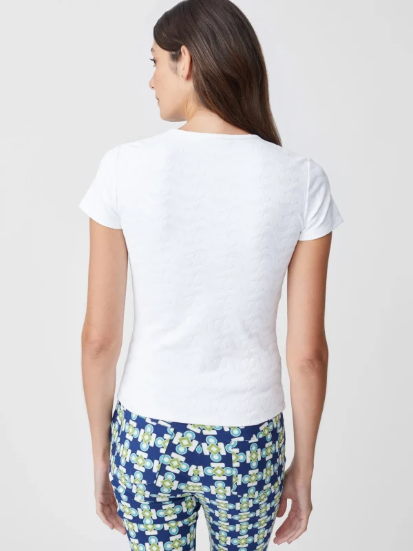 Online J. McLaughlin Allie Cap Sleeve Tee In Deco Tulip Jacquard White