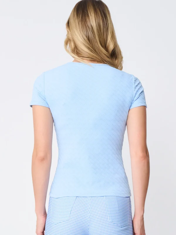 Discount J. McLaughlin Allie Cap Sleeve Tee In Fernwood Geo Jacquard Light Blue