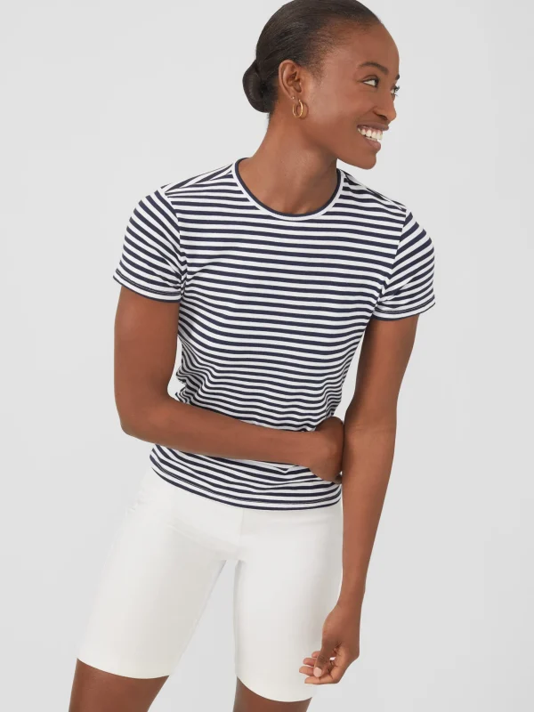 Cheap J. McLaughlin Allie Cap Sleeve Tee In Stripe White/Navy