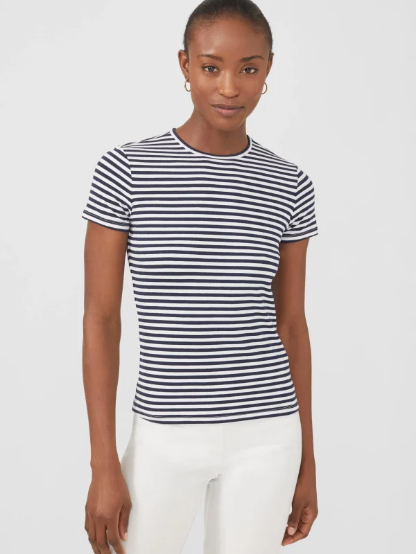 Cheap J. McLaughlin Allie Cap Sleeve Tee In Stripe White/Navy