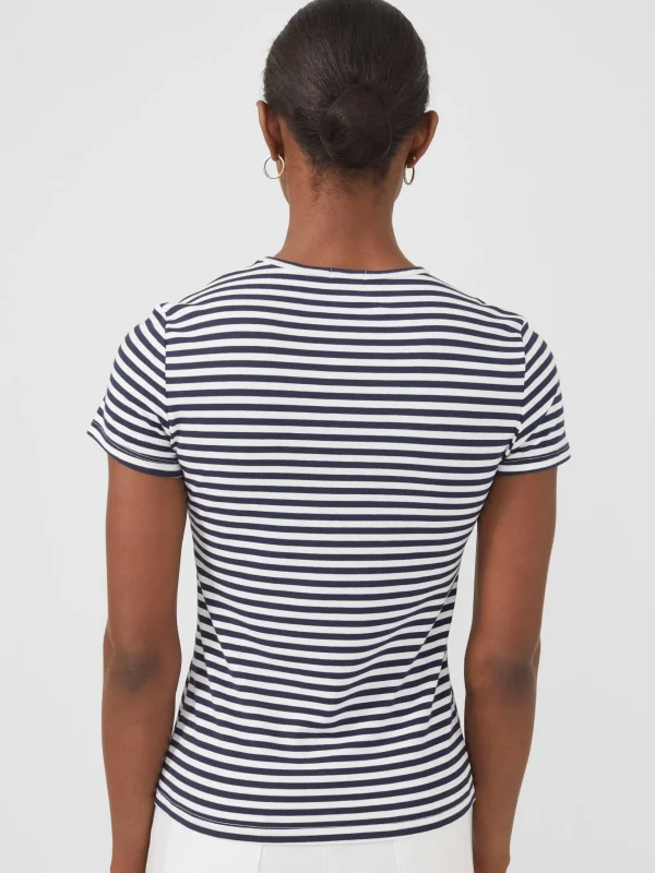 Cheap J. McLaughlin Allie Cap Sleeve Tee In Stripe White/Navy