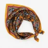 Outlet J. McLaughlin Amoura Silk Scarf In Rare Bird Square Navy/Gold/Red