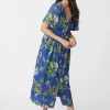 Clearance J. McLaughlin Annora Linen Dress In Jardin Mariposa Navy/Multi