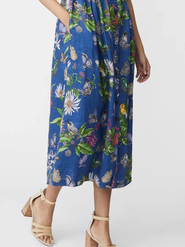 Clearance J. McLaughlin Annora Linen Dress In Jardin Mariposa Navy/Multi