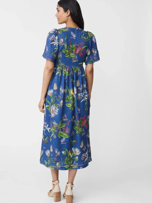 Clearance J. McLaughlin Annora Linen Dress In Jardin Mariposa Navy/Multi