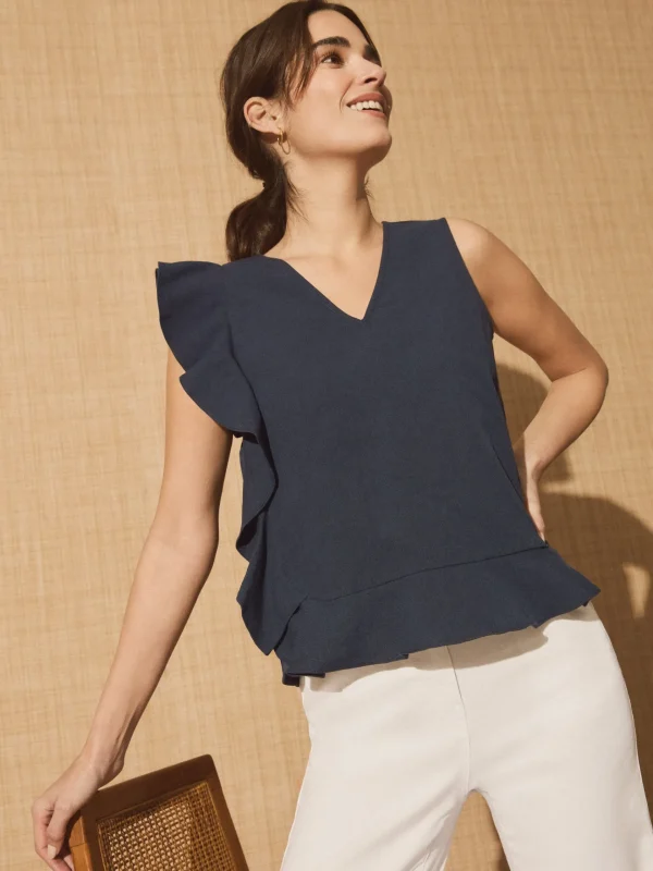 Store J. McLaughlin Athena Linen Blouse Navy