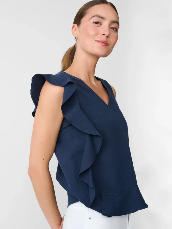 Store J. McLaughlin Athena Linen Blouse Navy