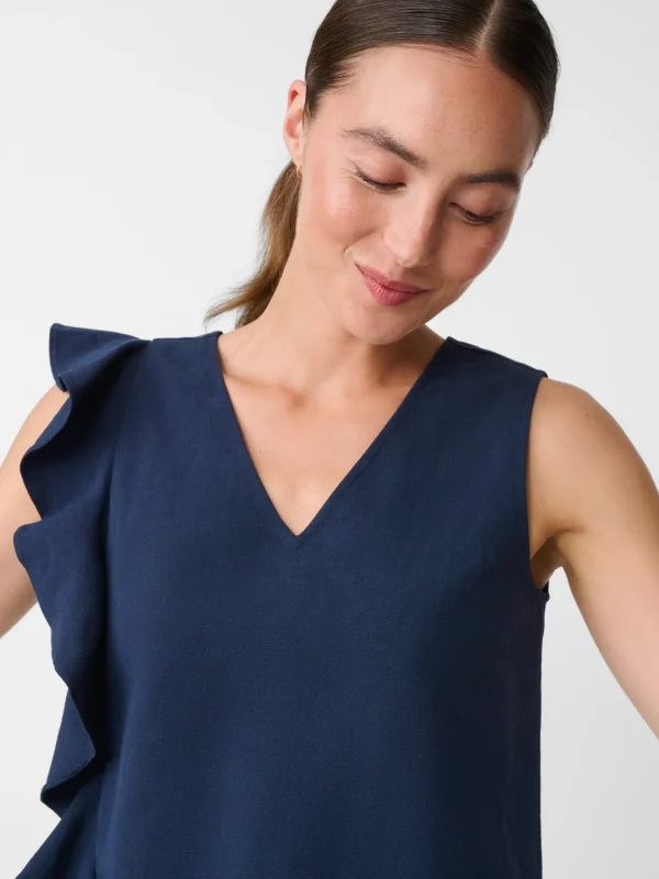 Store J. McLaughlin Athena Linen Blouse Navy