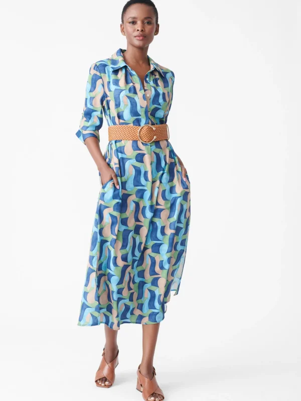 Sale J. McLaughlin Belle Dress In Abstract Chaise Navy/Aqua/Green