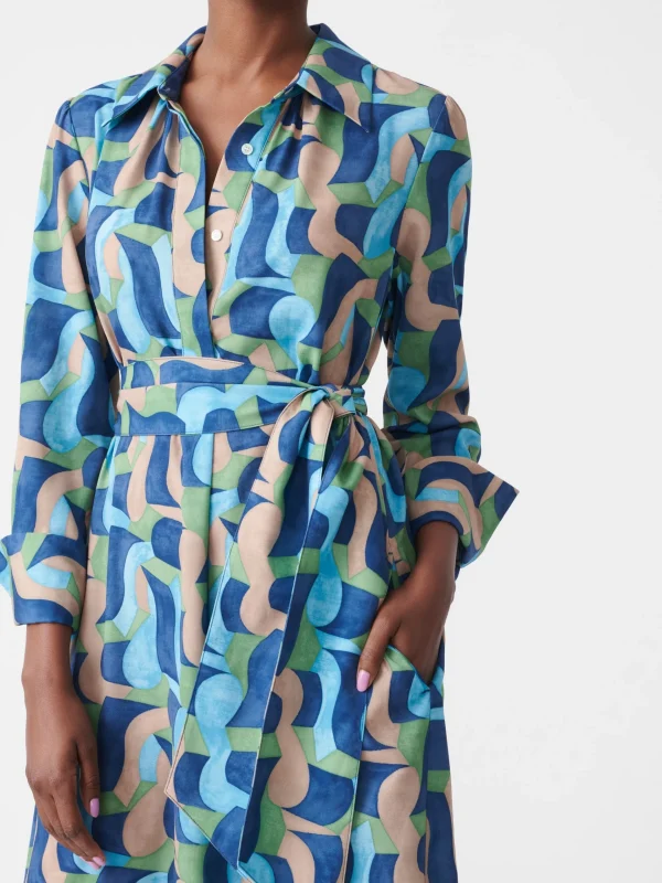 Sale J. McLaughlin Belle Dress In Abstract Chaise Navy/Aqua/Green