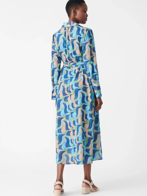 Sale J. McLaughlin Belle Dress In Abstract Chaise Navy/Aqua/Green