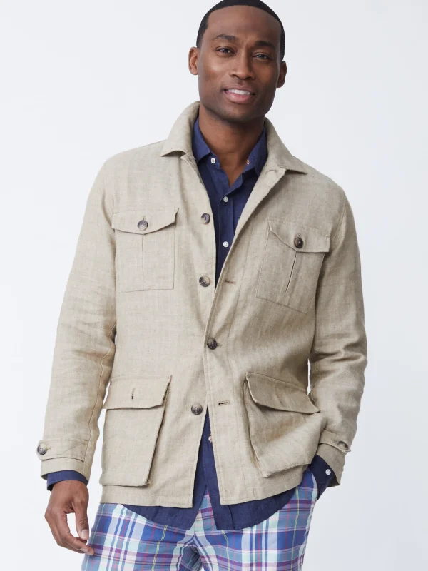 Shop J. McLaughlin Brando Linen Safari Jacket In Herringbone Khaki