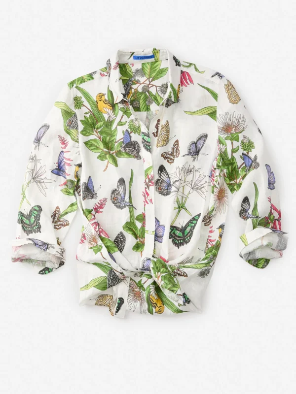 Online J. McLaughlin Britt Linen Shirt In Jardin Mariposa White/Multi