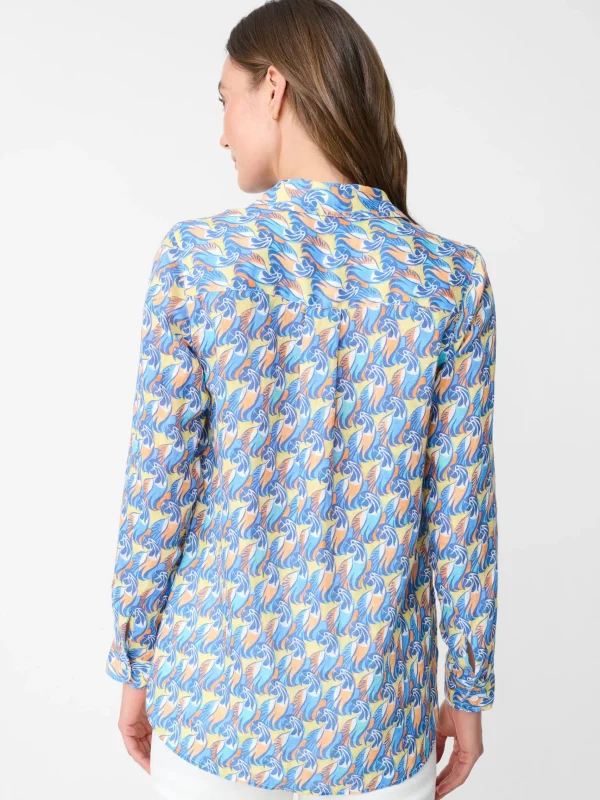 Flash Sale J. McLaughlin Britt Linen Shirt In La Perruche Blue/Multi