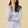 Shop J. McLaughlin Britt Linen Shirt In Stripe Denim/White