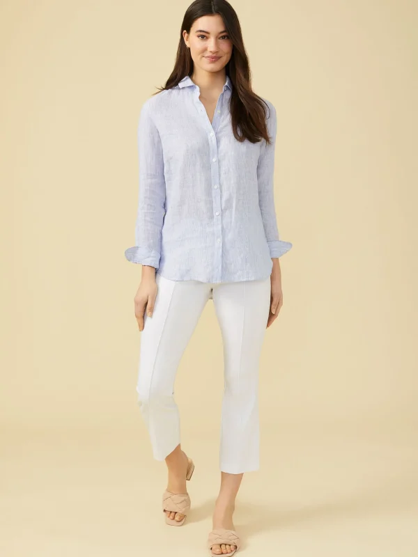 Shop J. McLaughlin Britt Linen Shirt In Stripe Denim/White