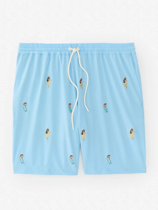 New J. McLaughlin Bruce 7" Swim Trunks In Hula Daquiris Light Blue