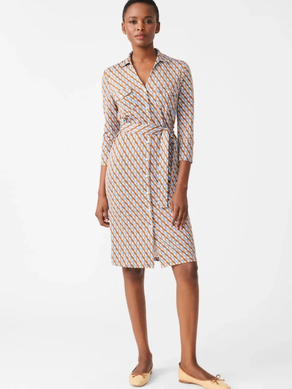 Outlet J. McLaughlin Brynn Dress In Mini Fernwood Geo Brown/Denim Blue