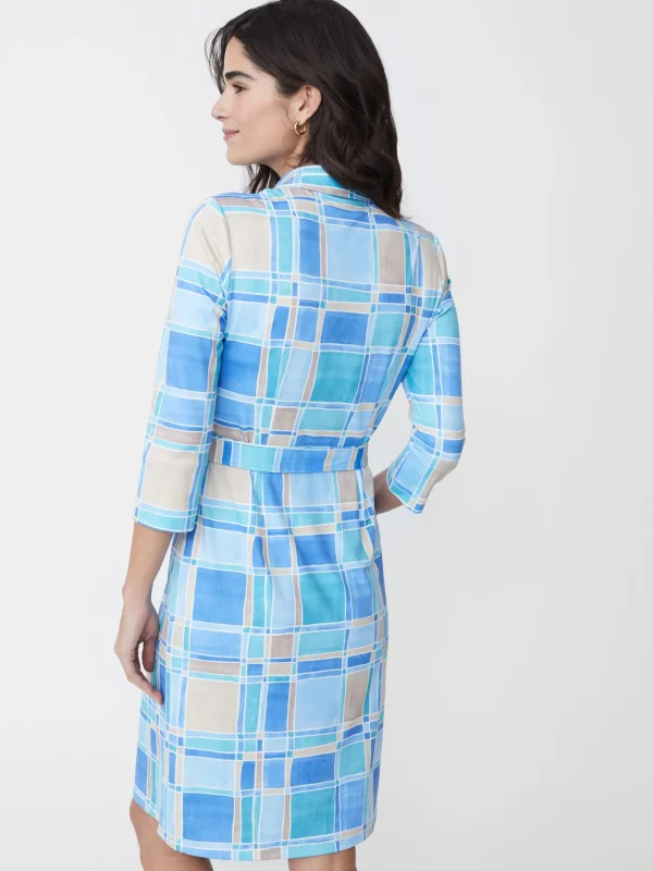 Outlet J. McLaughlin Brynn Dress In Paintbrush Plaid Light Blue/Aqua