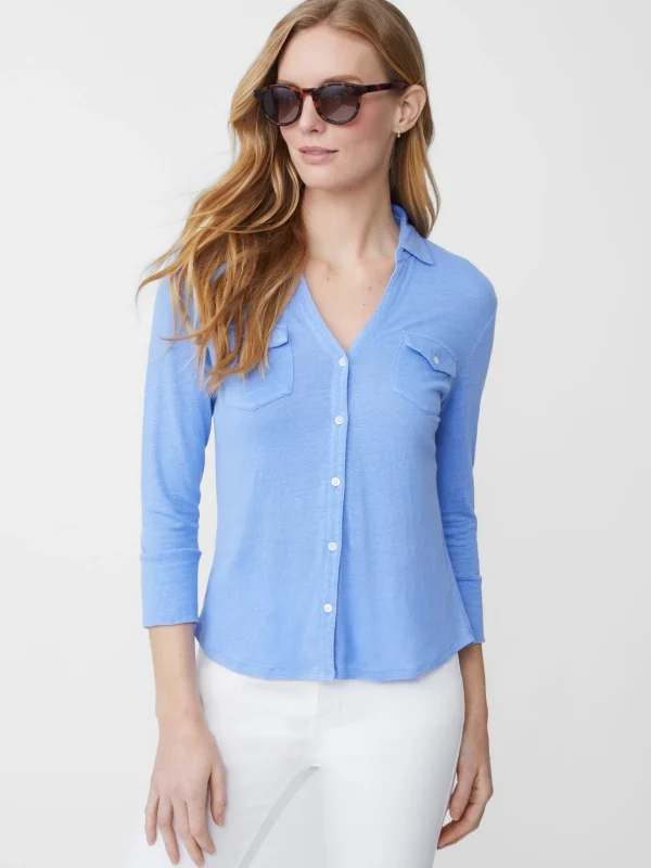 Shop J. McLaughlin Brynn Linen Shirt Tranquil Blue