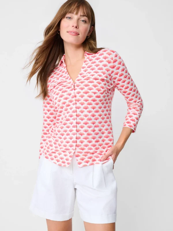 Best J. McLaughlin Brynn Linen Shirt In Gingko Mosaic White/Orange/Hot Pink