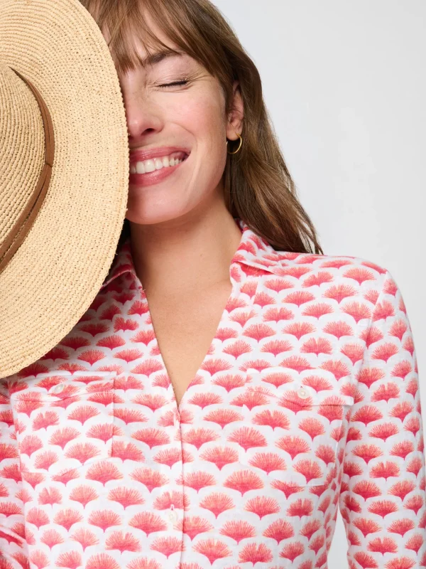 Best J. McLaughlin Brynn Linen Shirt In Gingko Mosaic White/Orange/Hot Pink