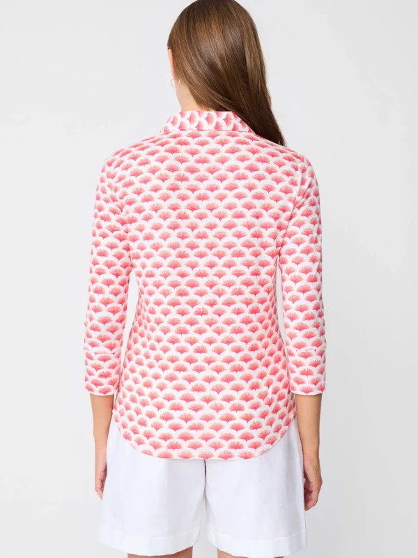 Best J. McLaughlin Brynn Linen Shirt In Gingko Mosaic White/Orange/Hot Pink