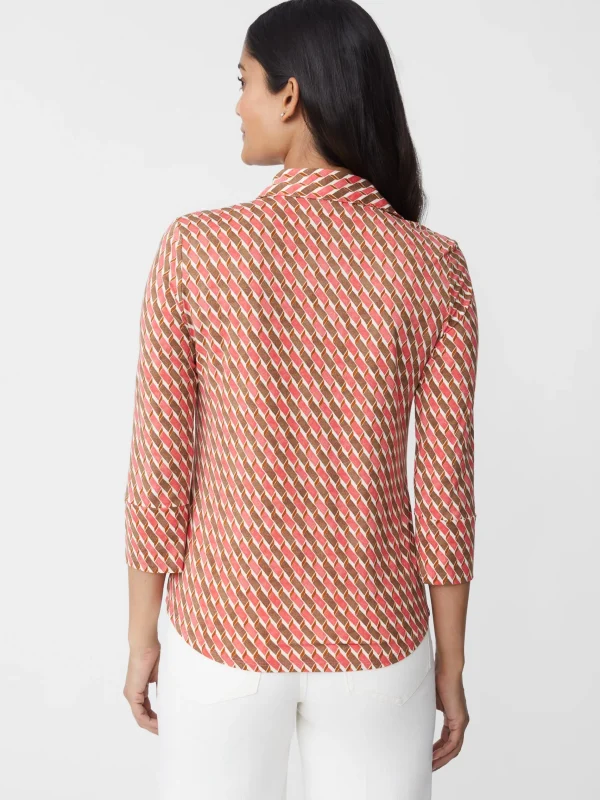 Cheap J. McLaughlin Brynn Lyford Jersey Shirt In Mini Fernwood Geo Coral/Brown