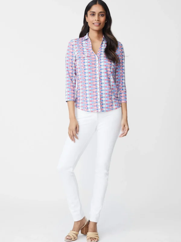 Best J. McLaughlin Brynn Lyford Jersey Shirt In Square Code Blue/Coral/Off White