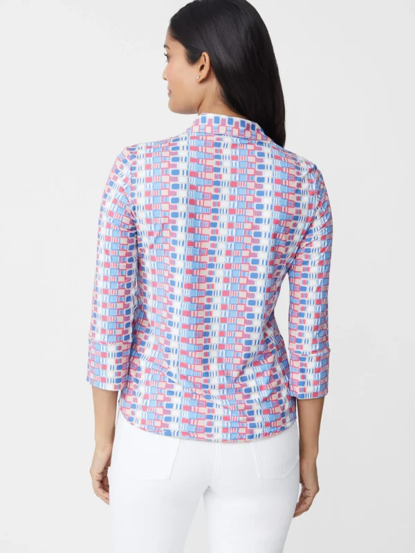 Best J. McLaughlin Brynn Lyford Jersey Shirt In Square Code Blue/Coral/Off White