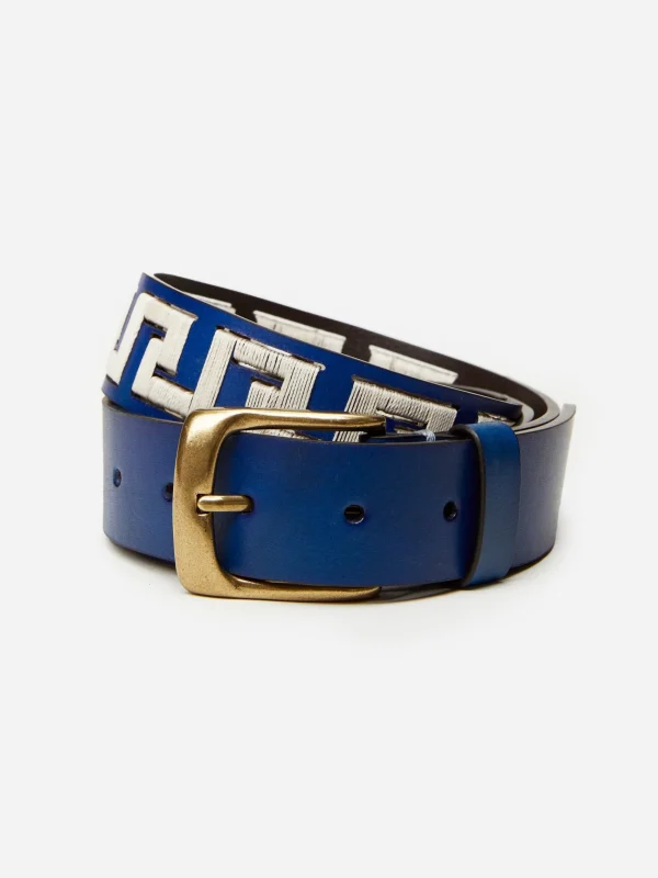 Online J. McLaughlin Caerus Leather Belt In Greek Key Denim/Off White