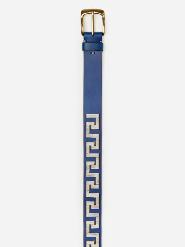 Online J. McLaughlin Caerus Leather Belt In Greek Key Denim/Off White