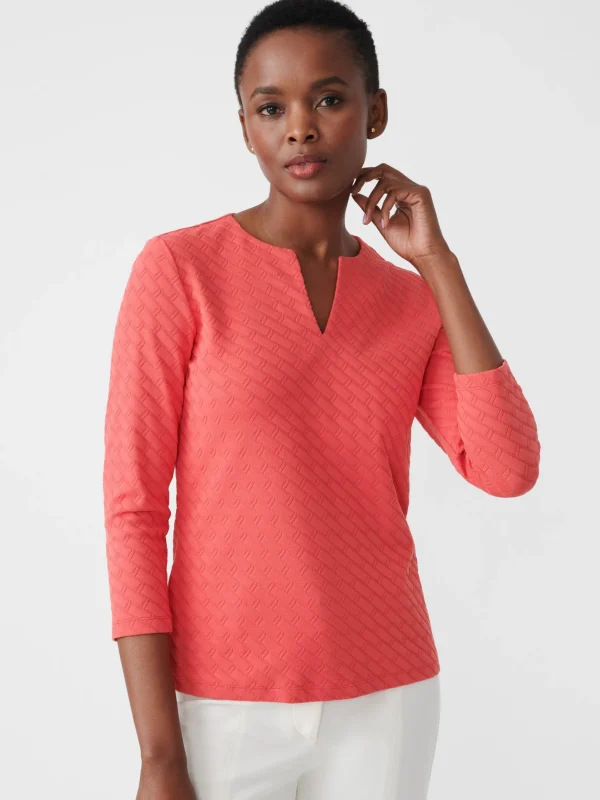 Shop J. McLaughlin Carly Top In Fernwood Geo Jacquard Deep Coral