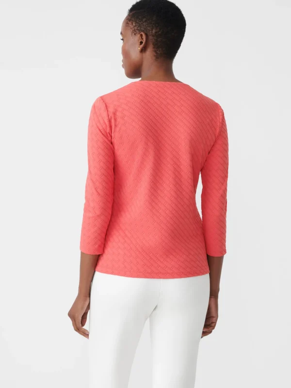 Shop J. McLaughlin Carly Top In Fernwood Geo Jacquard Deep Coral