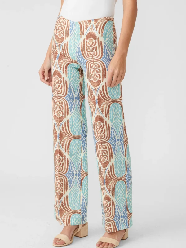 Clearance J. McLaughlin Carter Linen Pants In Carriage House Floral Brown/Aqua