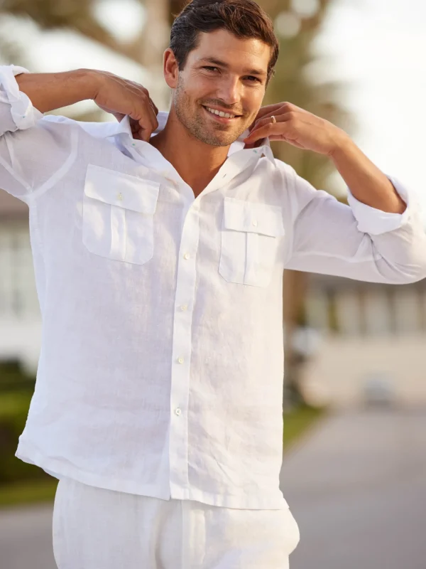 Sale J. McLaughlin Christos Classic Fit Linen Shirt white