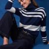 Cheap J. McLaughlin Clara Cashmere Turtleneck In Stripe Navy/Ivory