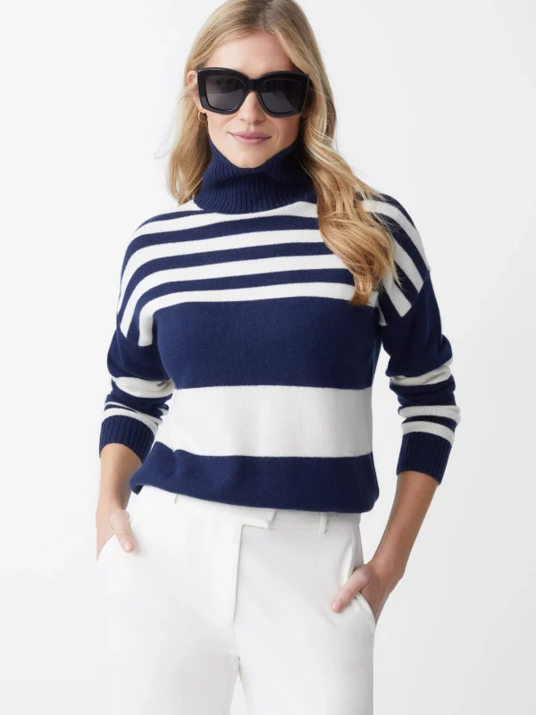 Cheap J. McLaughlin Clara Cashmere Turtleneck In Stripe Navy/Ivory