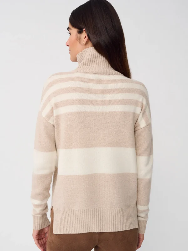 Cheap J. McLaughlin Clara Cashmere Turtleneck In Stripe Heather Oatmeal/Off White