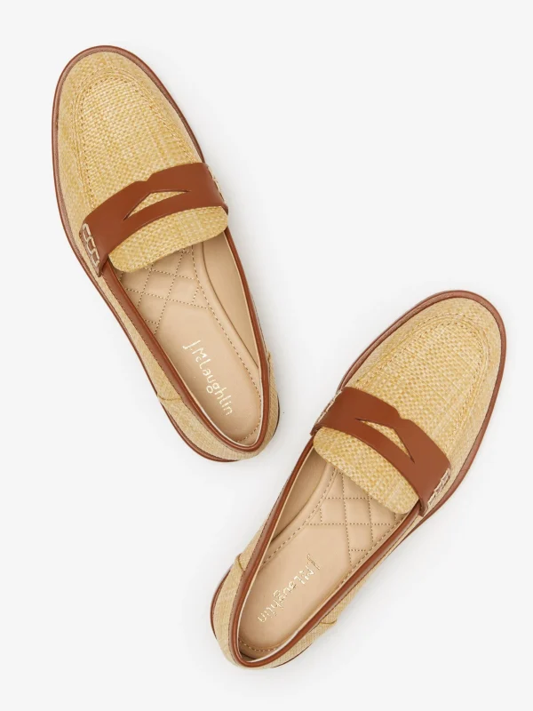 New J. McLaughlin Concetta Raffia Loafers Beachwood/Cognac