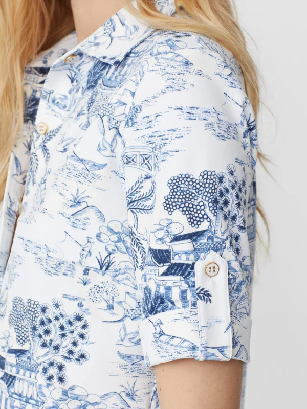 Outlet J. McLaughlin Cornelia Shirt In Chinoiserie Toile Off White/Denim Blue