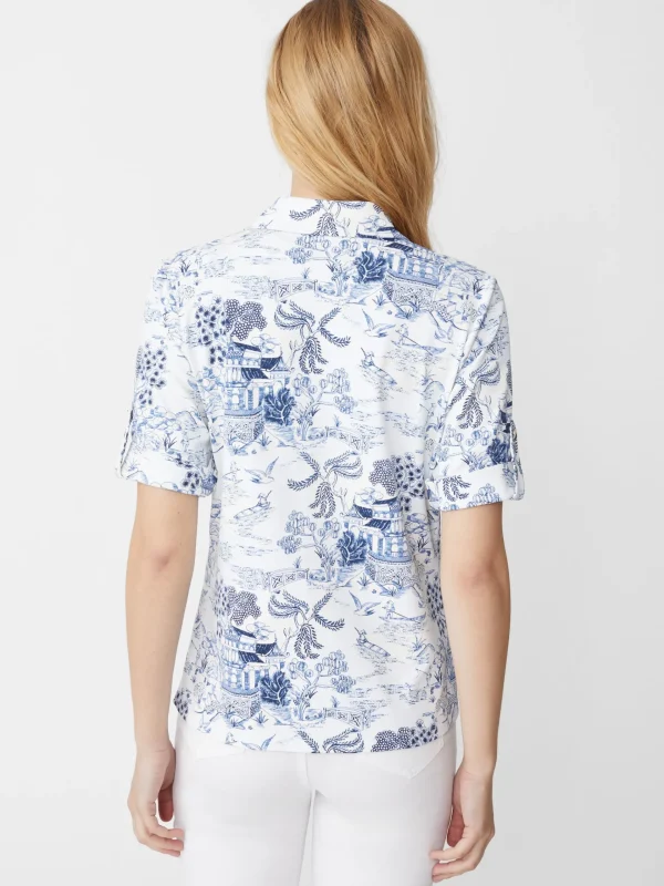 Outlet J. McLaughlin Cornelia Shirt In Chinoiserie Toile Off White/Denim Blue