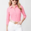 Online J. McLaughlin Court 3/4 Sleeve Polo In Fernwood Geo Jacquard Mid Pink