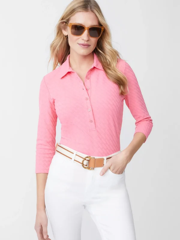 Online J. McLaughlin Court 3/4 Sleeve Polo In Fernwood Geo Jacquard Mid Pink