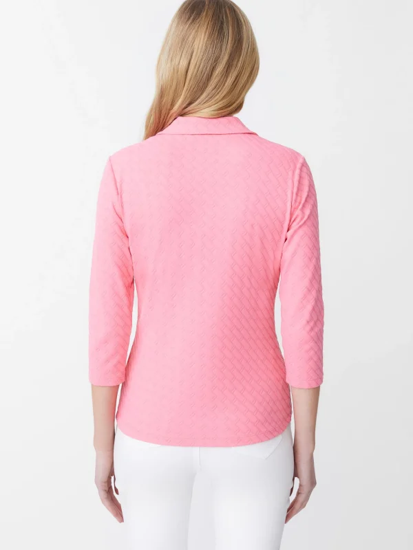 Online J. McLaughlin Court 3/4 Sleeve Polo In Fernwood Geo Jacquard Mid Pink