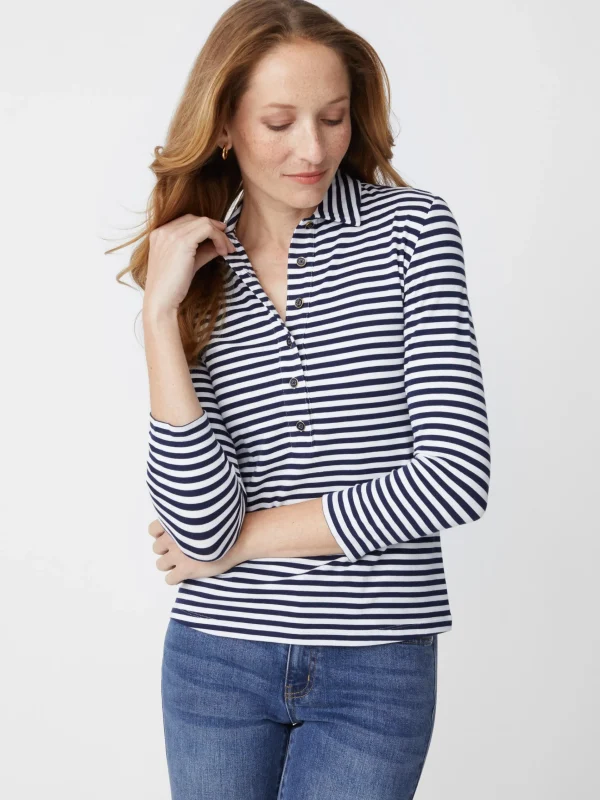 Flash Sale J. McLaughlin Court 3/4 Sleeve Polo In Stripe White/Navy