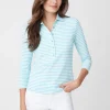 Cheap J. McLaughlin Court 3/4 Sleeve Polo In Stripe Mist Aqua/White