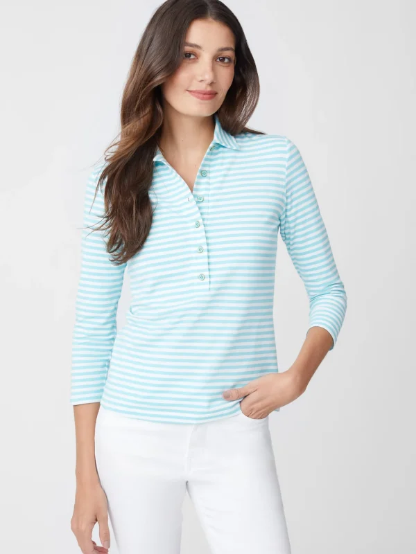 Cheap J. McLaughlin Court 3/4 Sleeve Polo In Stripe Mist Aqua/White